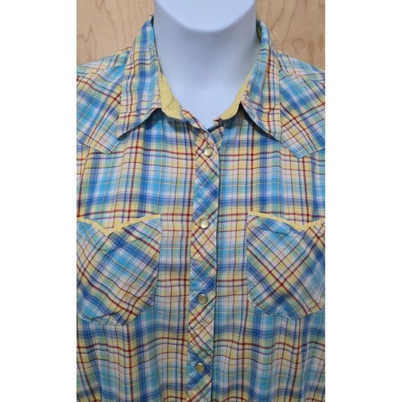 Vintage Plaid pearl Snap-Front Western Shirt Short Sleeves Dual Chest Pockets - Picture 2 of 8